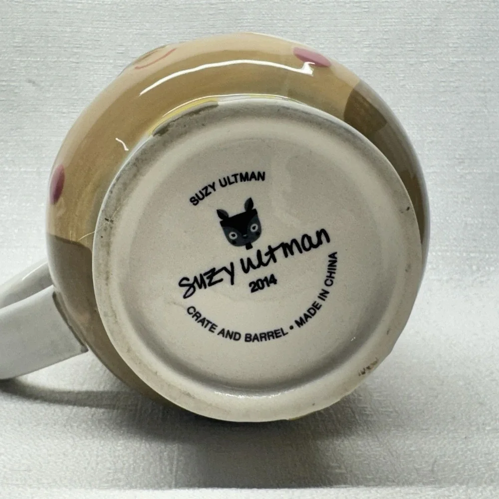 Suzy Ultman Crate‎ and Barrel Mug Unisex Grey Deer Whimsical Folk Art Fawn 2014